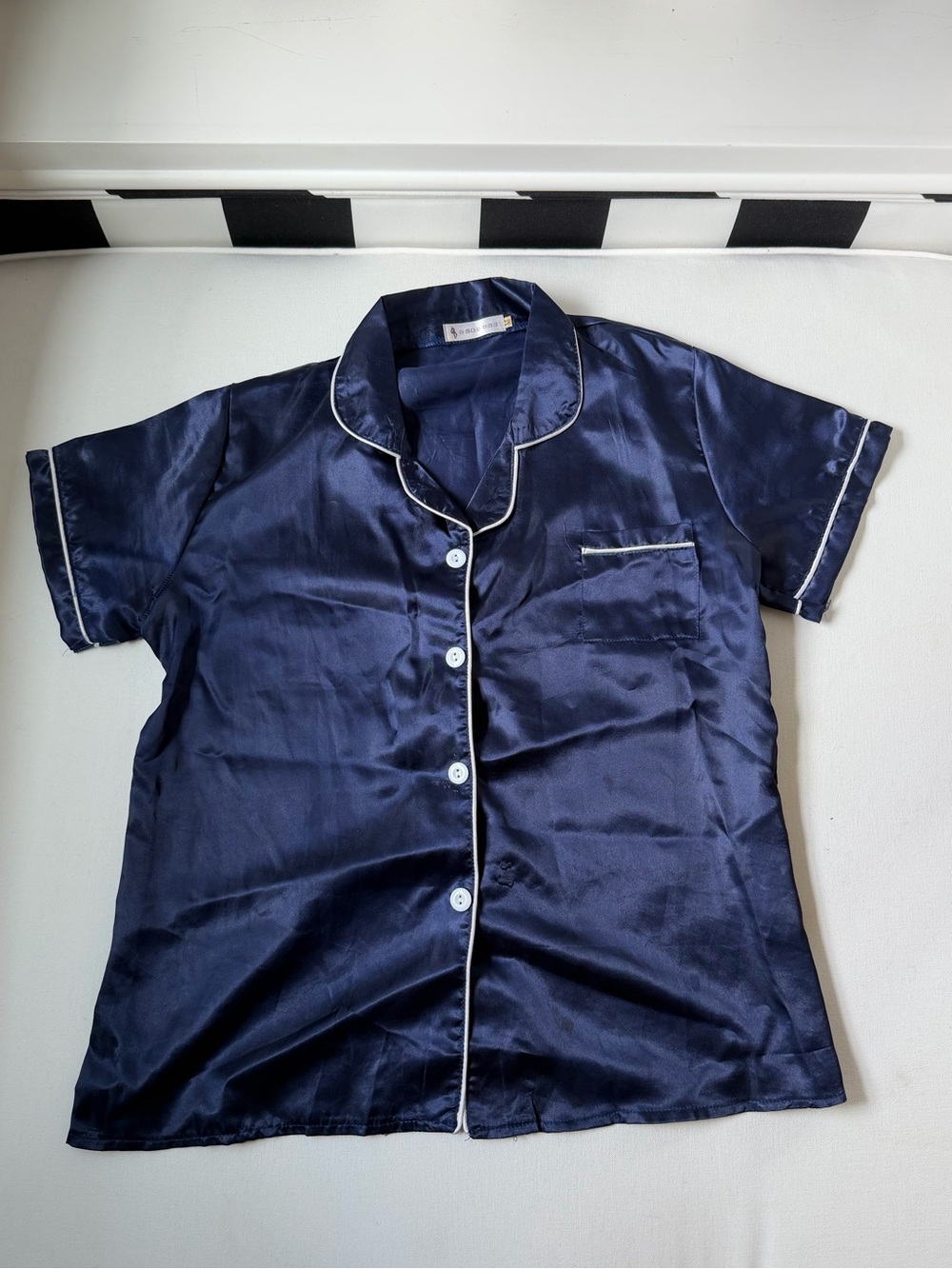 Navy Satin Pajama Set with Contrast Piping - Picture 6 of 8